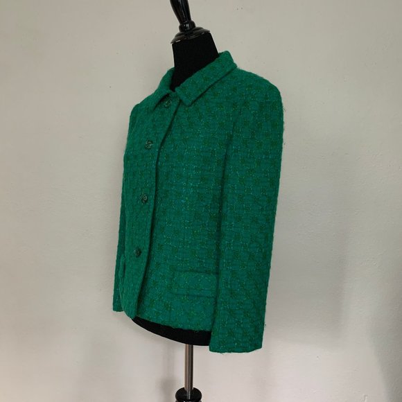Vintage 60s emerald green tweed jacket sz M - Picture 2 of 5